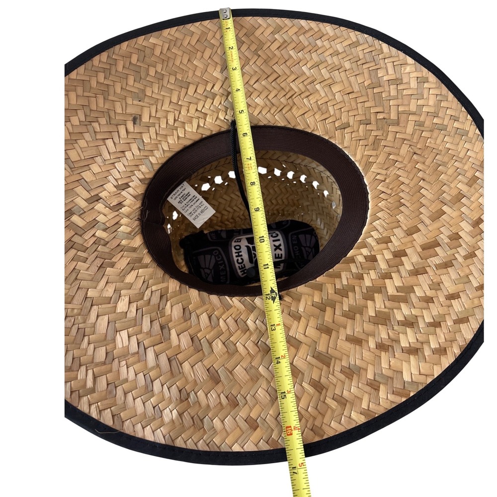Hecho en Mexico Straw Lifeguard Sun Hat Wide Brim Eagle Logo Tan Black One Size - Picture 9 of 11